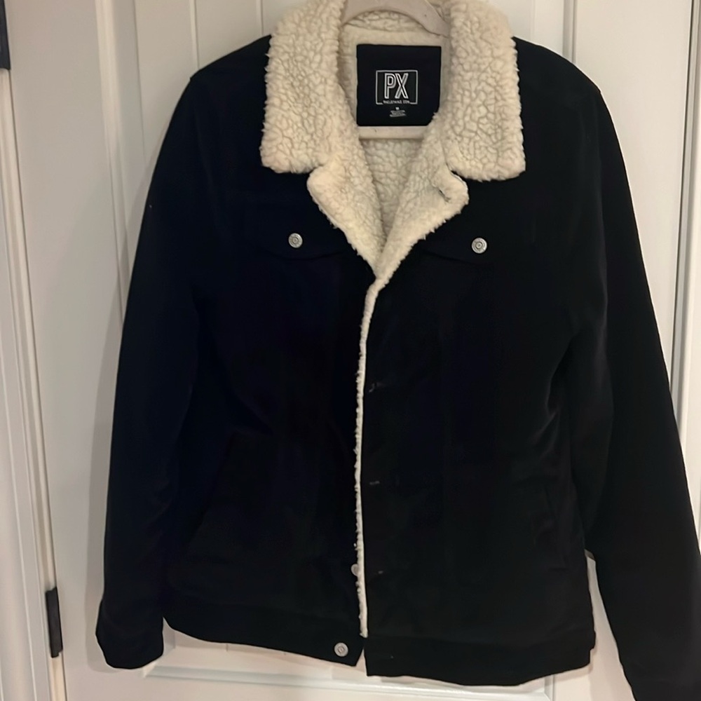 Men's Black Corduroy Sherpa-Lined aviator/trucker Jacket by PX Clothing Size  M
